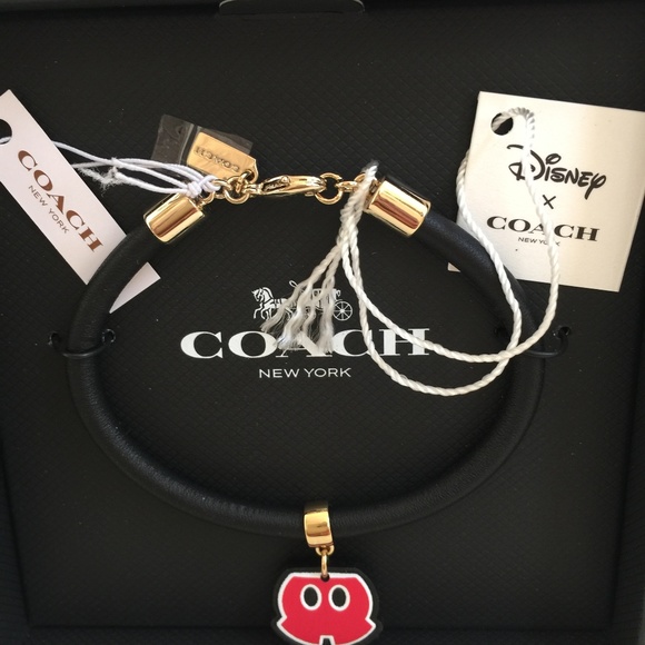 DISNEY x COACH MICKEY Leather Bracelet Charm NEW - Picture 2 of 2